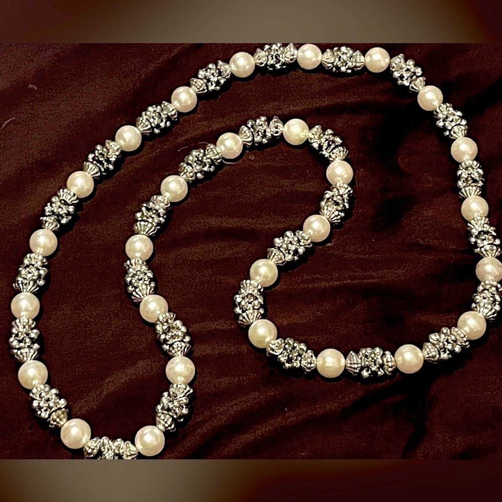 Beautiful Mardi Gras costume jewelry Silver with Faux Pearl Beads